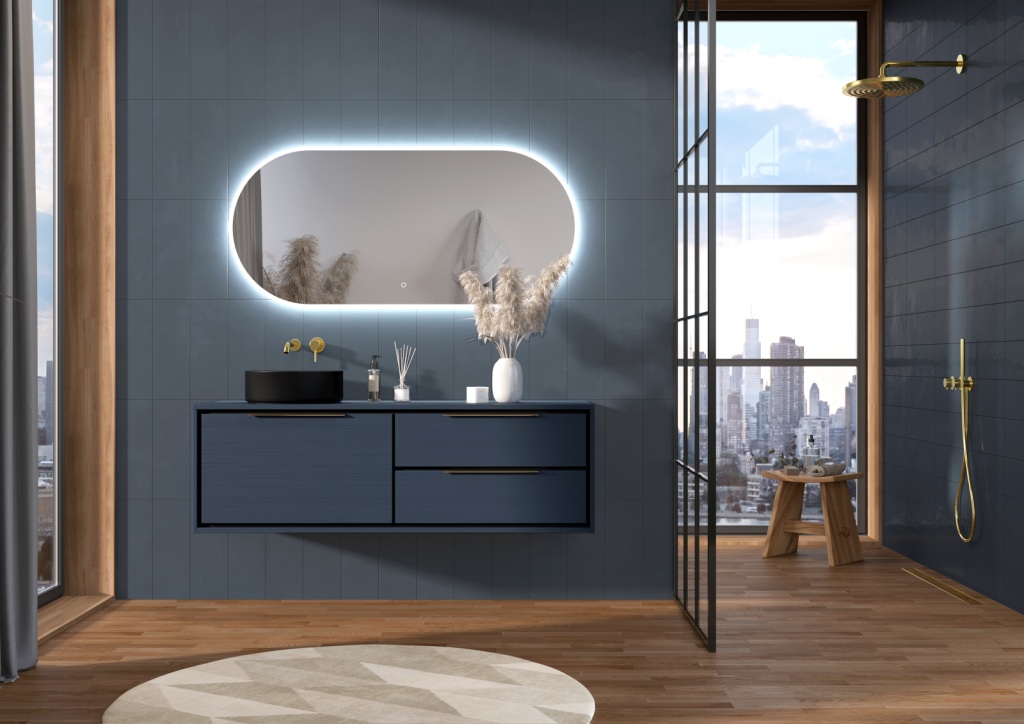 badkamer met koele spiegelverlichting