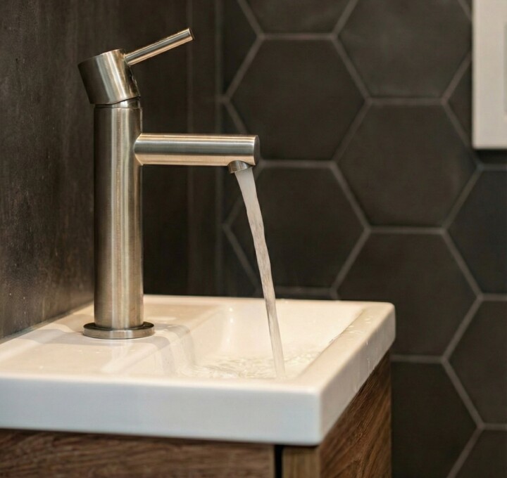 eenvoudige wasbak in industrieel toilet